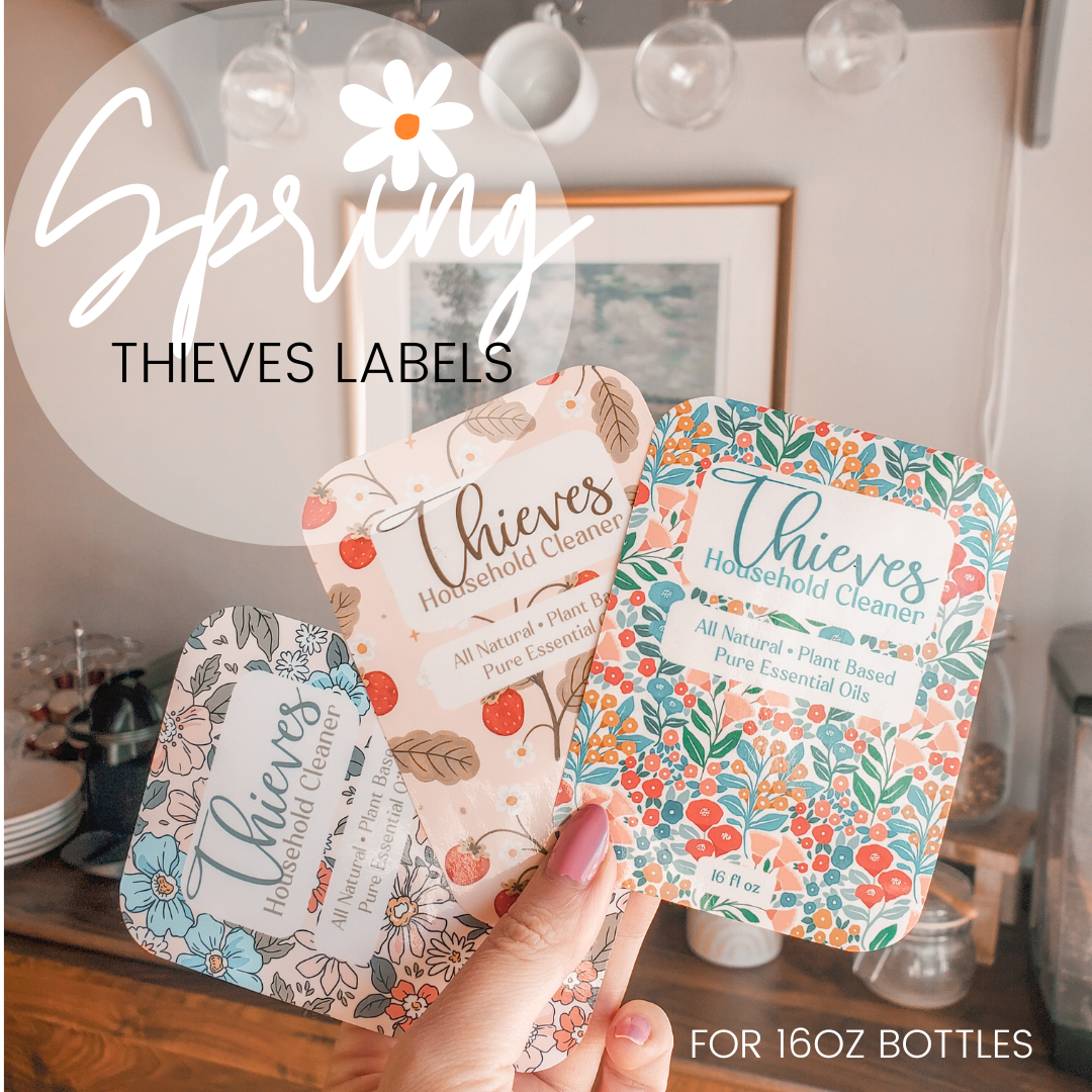 Floral Thieves Labels || Thieves Cleaner || Young Living Labels || Waterproof ||