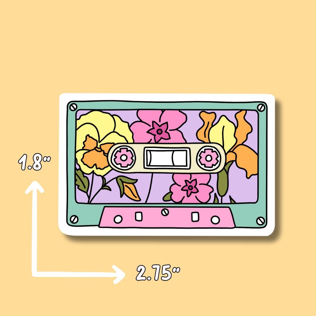 Mixed Tape Sticker || Retro Sticker || Waterproof Stickers || Vintage || Laptop Stickers || Water Bottle Sticker || Flower Sticker ||