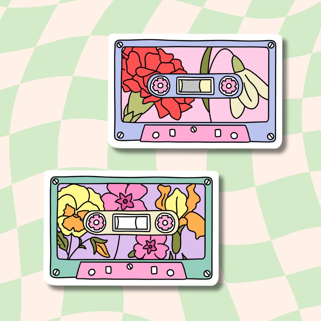 Mixed Tape Sticker || Retro Sticker || Waterproof Stickers || Vintage || Laptop Stickers || Water Bottle Sticker || Flower Sticker ||
