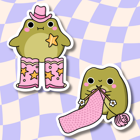 Cowboy Frog || Frog Sheriff Sticker || Knitting Frog Sticker || Waterproof || Vinyl Stickers ||