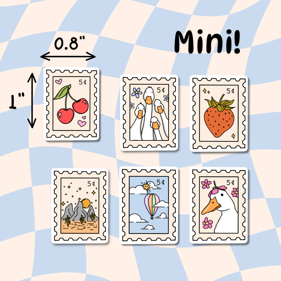 MINI Sticker pack || Stamp Stickers || Waterproof || Strawberry || Water Bottle Stickers || Banana Sticker ||  Goose Sticker || Cherry ||