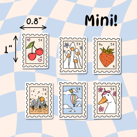 MINI Sticker pack || Stamp Stickers || Waterproof || Strawberry || Water Bottle Stickers || Banana Sticker ||  Goose Sticker || Cherry ||