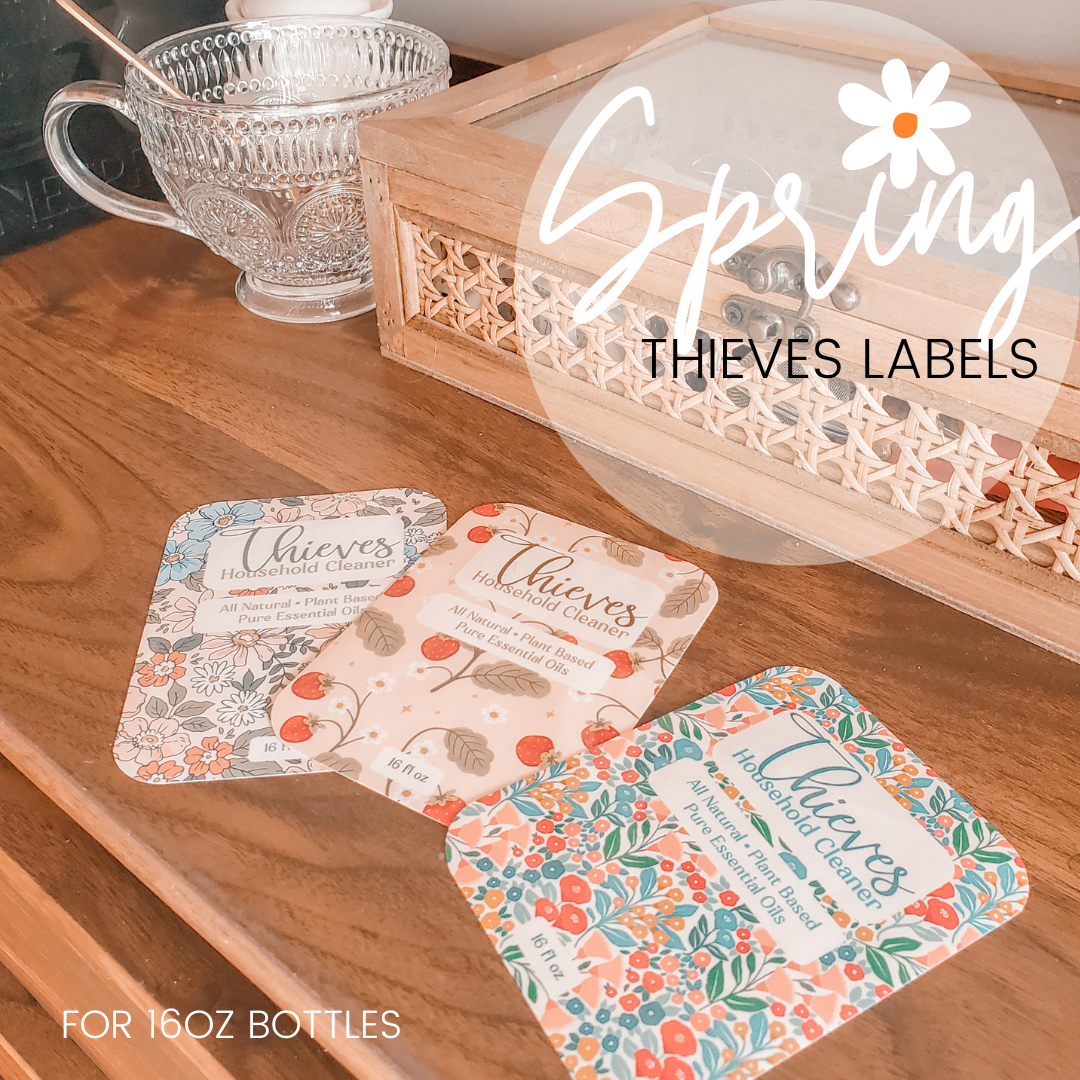 Floral Thieves Labels || Thieves Cleaner || Young Living Labels || Waterproof ||