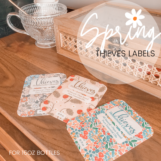 Floral Thieves Labels || Thieves Cleaner || Young Living Labels || Waterproof ||