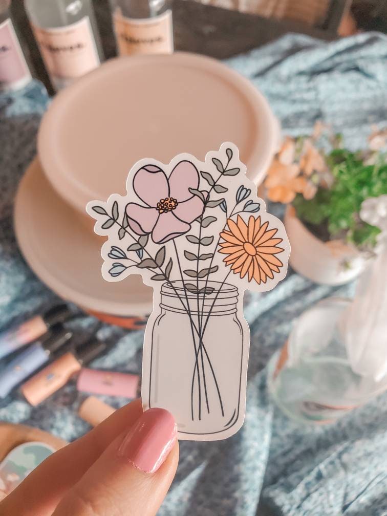 Mason Jar Sticker || Flower Stickers || Bouquet Sticker || Summer Stickers || Waterproof Stickers || Sticker Aesthetic || Stickers ||
