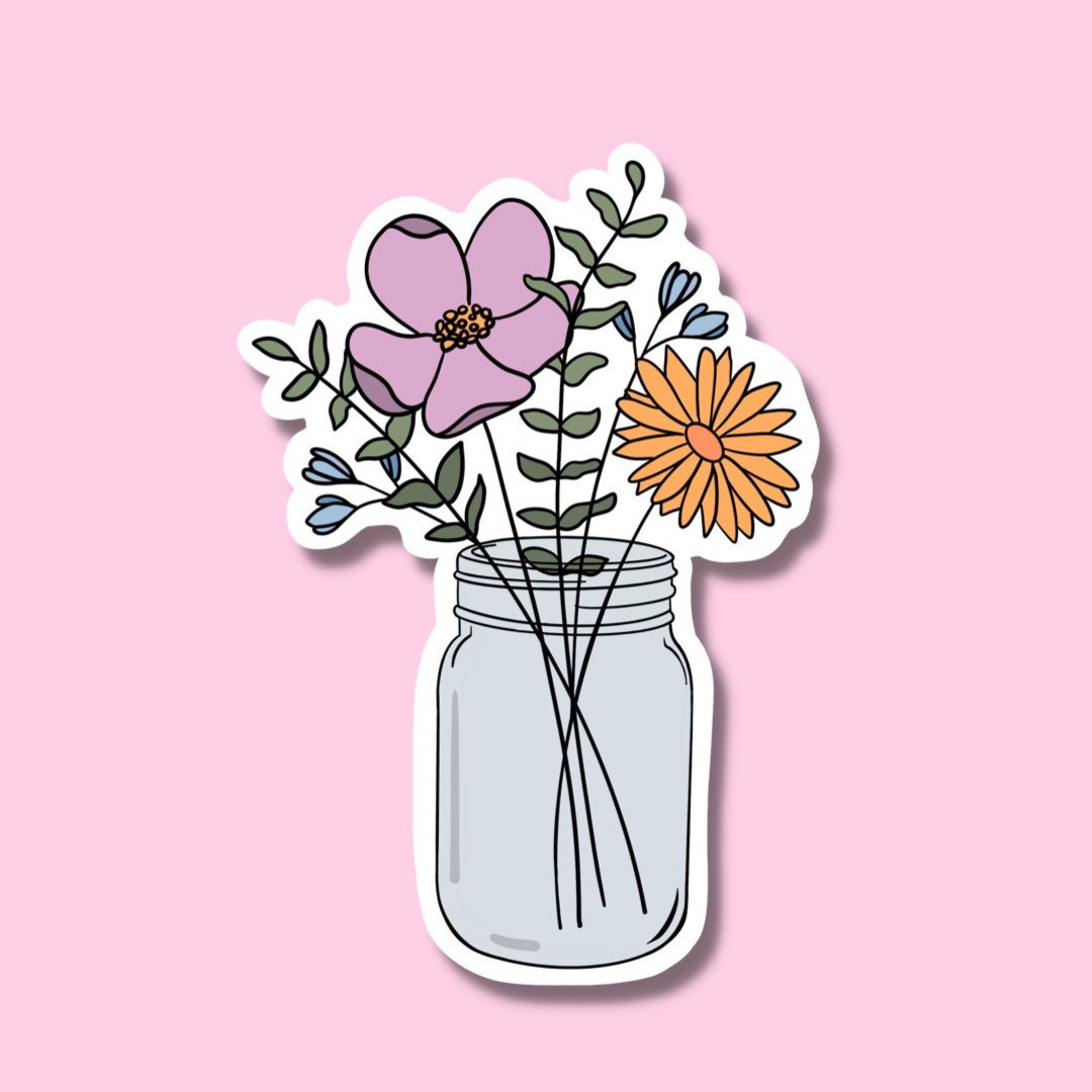 Mason Jar Sticker || Flower Stickers || Bouquet Sticker || Summer Stickers || Waterproof Stickers || Sticker Aesthetic || Stickers ||