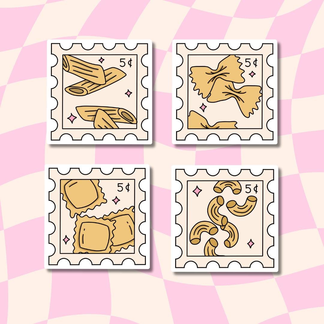 Pasta Stickers || Waterproof Sticker || Stamp Stickers || Water Bottle Stickers || Laptop Stickers || Macaroni Sticker || Ravioli Sticker