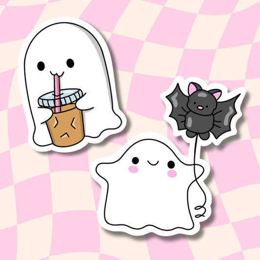 Halloween Sticker || Ghost Stickers || Iced Coffee Sticker || Waterproof || Drink Stickers || Fall Aesthetic || Autumn || Cute Ghost || Bat