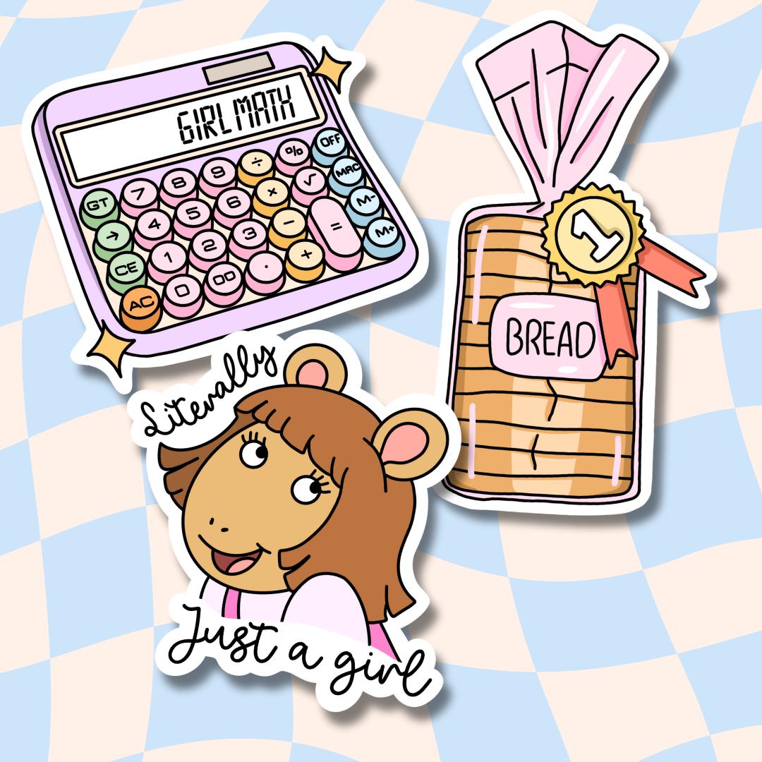 Girl Math Sticker || Bread Winner Sticker || School Stickers || Calculator Sticker || Waterproof || Laptop Sticker || Arthur DW Sticker ||