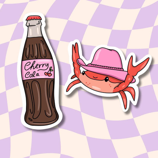 Cherry Cola Sticker || Crab Sticker || Summer || Waterproof || Pink || Cherries || Water Bottle Stickers ||