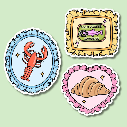 Frame Stickers || Waterproof || Coquette Stickers || Sticker Aesthetic || Sardine Sticker || Croissant Sticker || Girly Stickers || Lobster