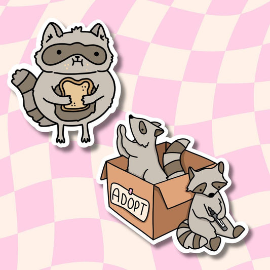 Racoon Stickers || Waterproof || Vinyl Sticker || Racoon with Sammich || Laptop Stickers || Water Bottle Stickers || Adopt a Racoon ||