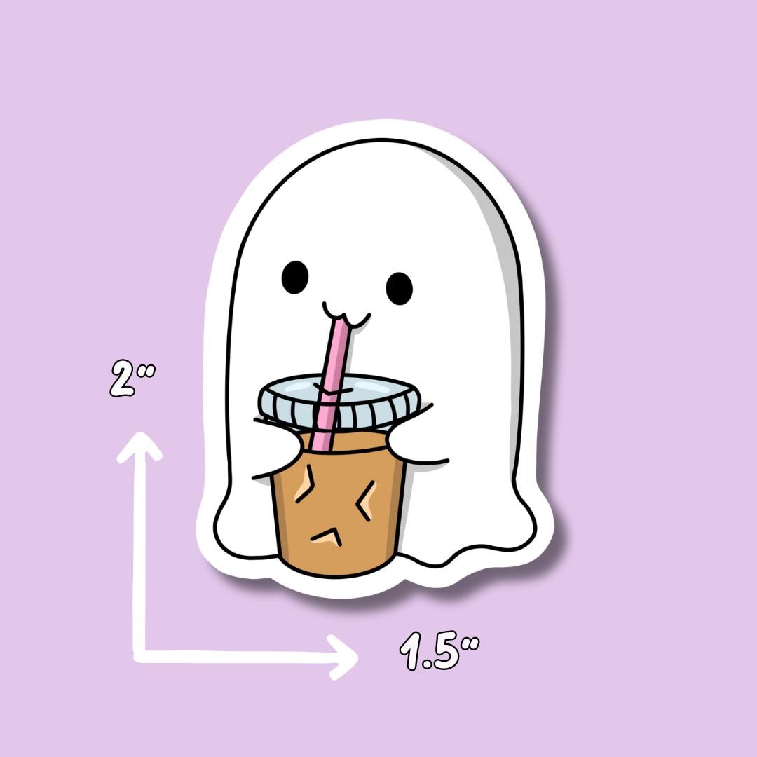 Halloween Sticker || Ghost Stickers || Iced Coffee Sticker || Waterproof || Drink Stickers || Fall Aesthetic || Autumn || Cute Ghost || Bat