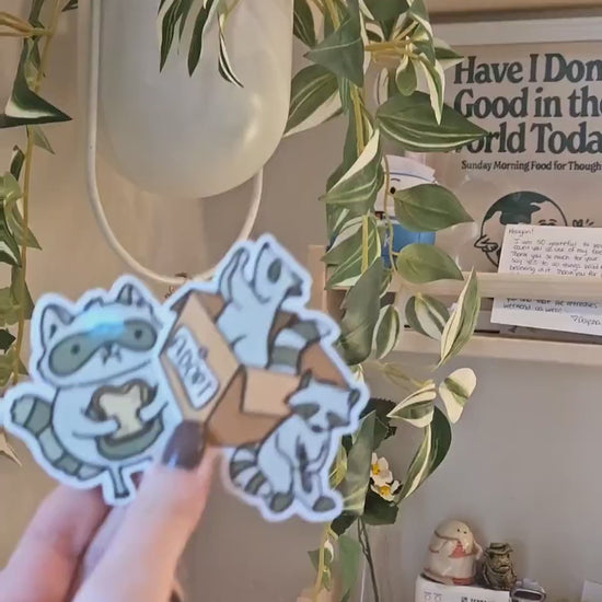 Racoon Stickers || Waterproof || Vinyl Sticker || Racoon with Sammich || Laptop Stickers || Water Bottle Stickers || Adopt a Racoon ||